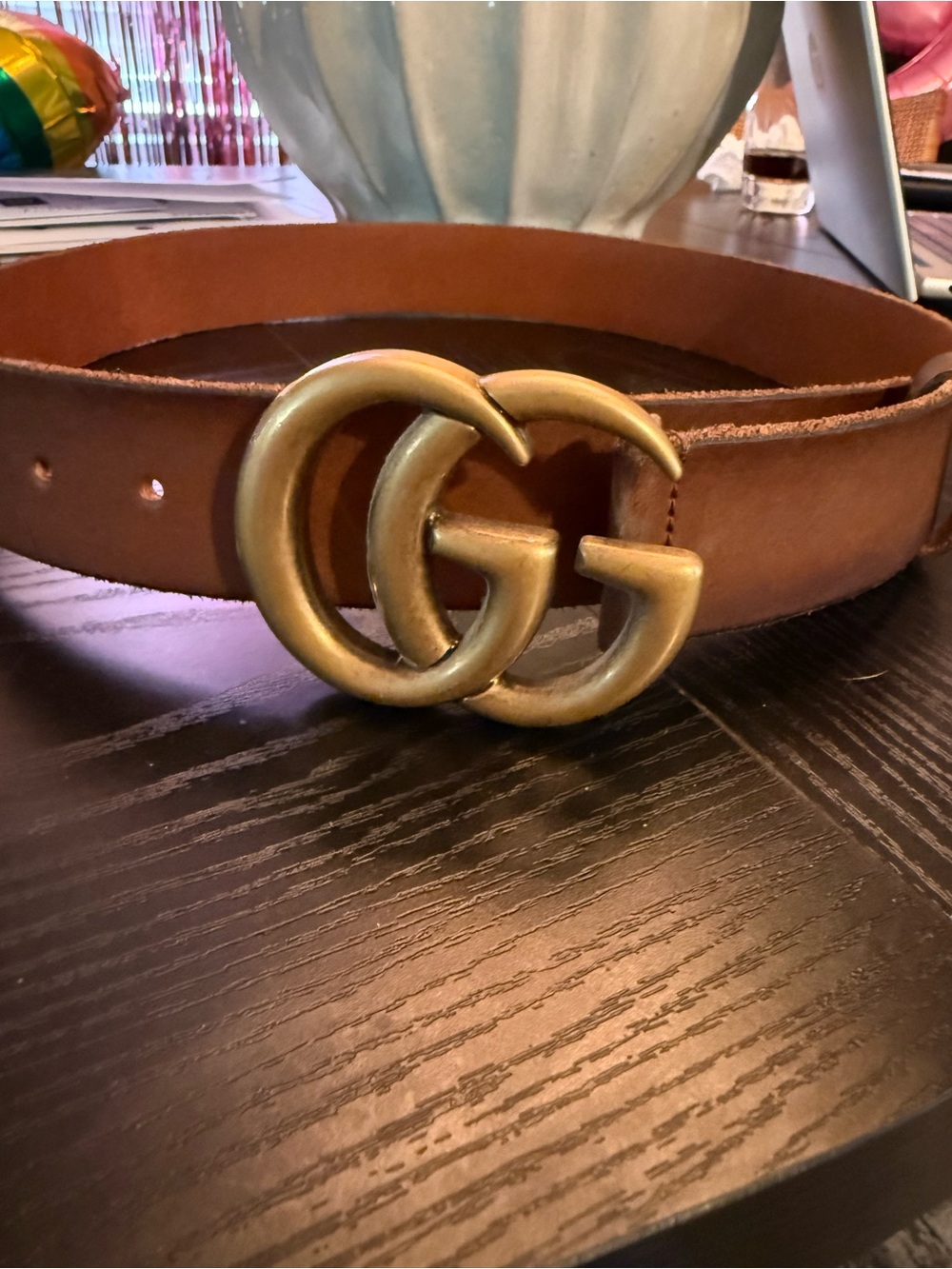 Authentic Gucci Marmont Wide Belt with Gold Logo Buckle